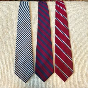LRL Red White Navy Blue Striped Ties 3 100% Silk
